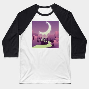 Moon Melting River I Fantasy Landscape Night Baseball T-Shirt